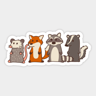 opossum, fox, raccoon and skunk woodland friends Sticker